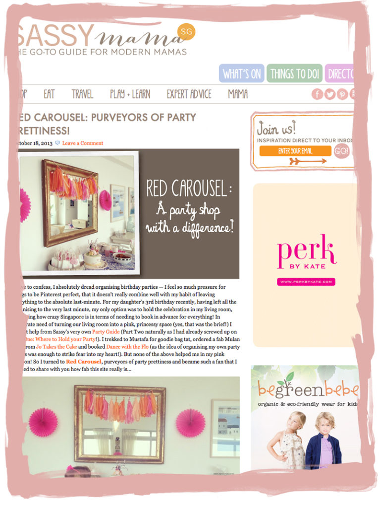 Online publicity for Red Carousel on the Sassy Mama website